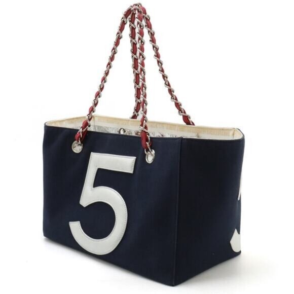 CHANEL CC No 5 Canvas Chocolate Bar Shoulder Tote Bag Quilted Chain - Picture 2 of 11